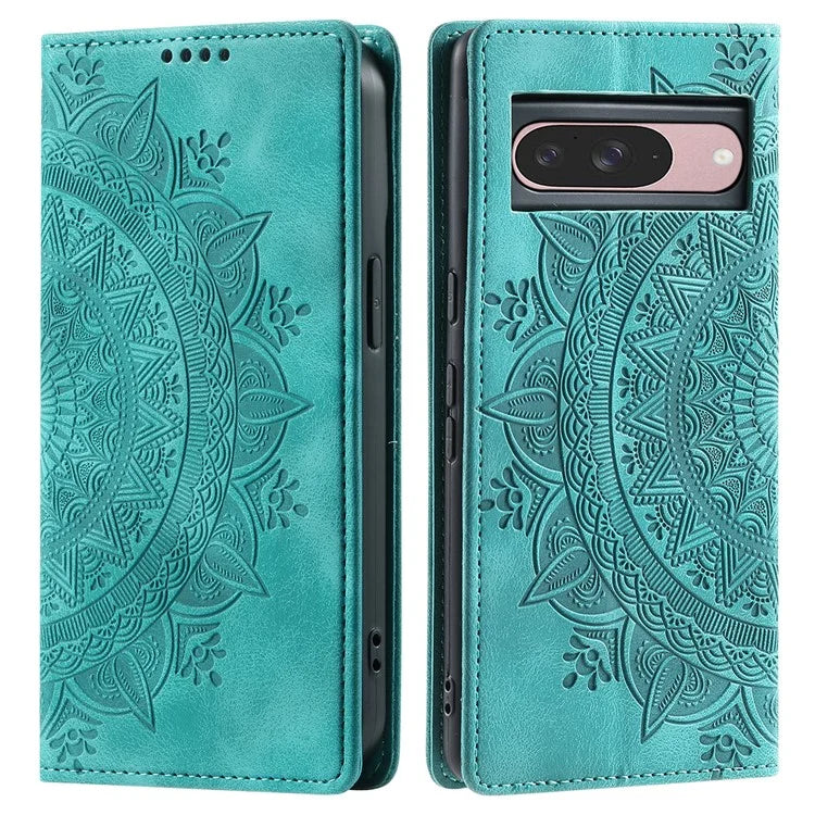 Style 010 For Google Pixel 9 / 9 Pro Case Mandala Pattern Magnetic Closing Leather Phone Cover