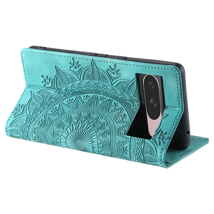 Style 010 For Google Pixel 9 / 9 Pro Case Mandala Pattern Magnetic Closing Leather Phone Cover