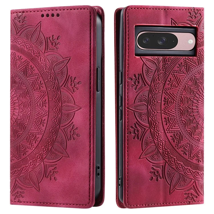 Style 010 For Google Pixel 9 / 9 Pro Case Mandala Pattern Magnetic Closing Leather Phone Cover