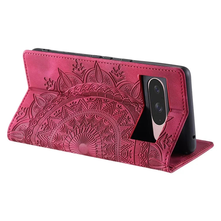 Style 010 For Google Pixel 9 / 9 Pro Case Mandala Pattern Magnetic Closing Leather Phone Cover