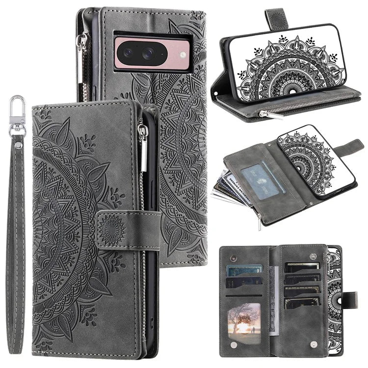 Style 006 For Google Pixel 9 / 9 Pro Wallet Case PU Leather Phone Cover Mandala Flower Pattern