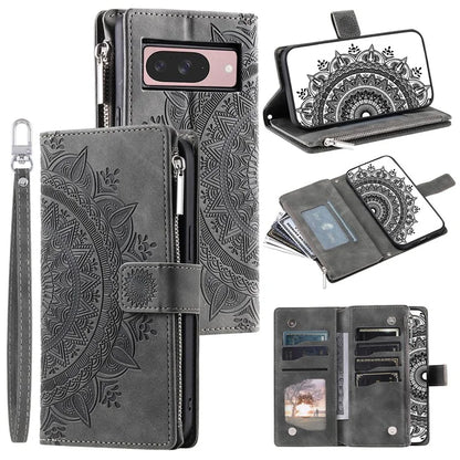 Style 006 For Google Pixel 9 / 9 Pro Wallet Case PU Leather Phone Cover Mandala Flower Pattern