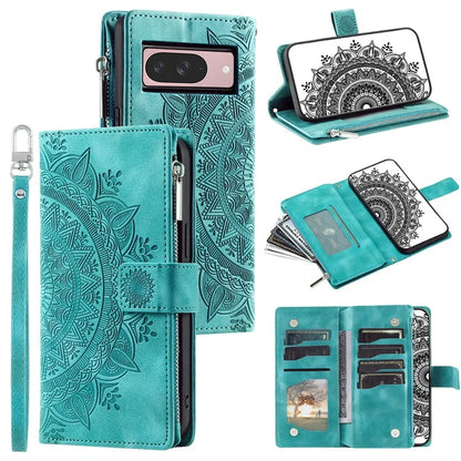 Style 006 For Google Pixel 9 / 9 Pro Wallet Case PU Leather Phone Cover Mandala Flower Pattern