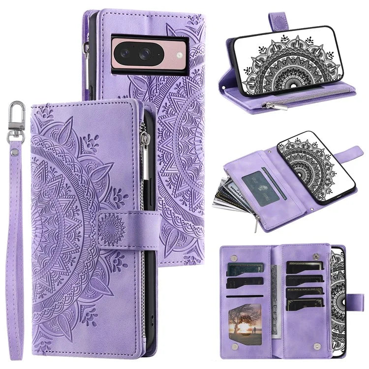 Style 006 For Google Pixel 9 / 9 Pro Wallet Case PU Leather Phone Cover Mandala Flower Pattern