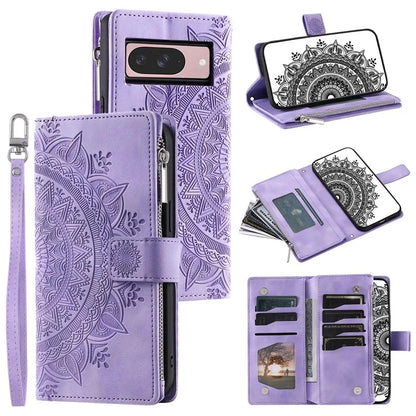 Style 006 For Google Pixel 9 / 9 Pro Wallet Case PU Leather Phone Cover Mandala Flower Pattern