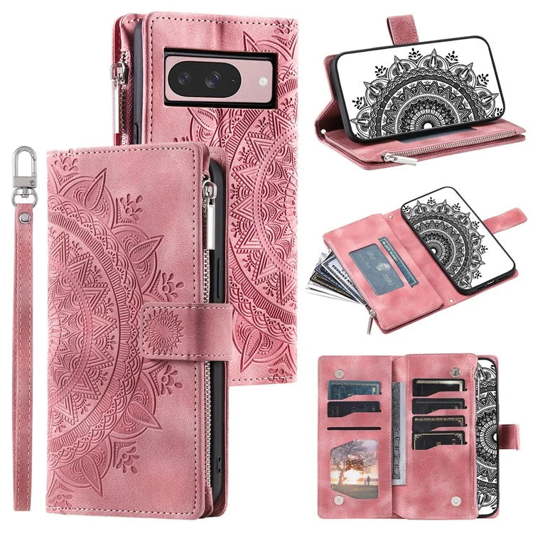 Style 006 For Google Pixel 9 / 9 Pro Wallet Case PU Leather Phone Cover Mandala Flower Pattern