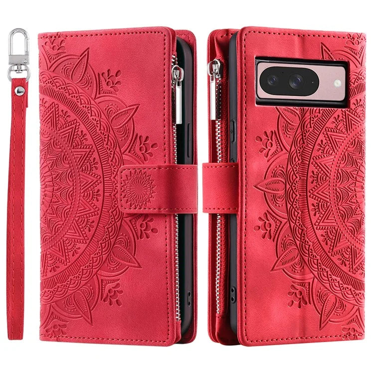 Style 006 For Google Pixel 9 / 9 Pro Wallet Case PU Leather Phone Cover Mandala Flower Pattern