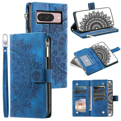 Style 006 For Google Pixel 9 / 9 Pro Wallet Case PU Leather Phone Cover Mandala Flower Pattern