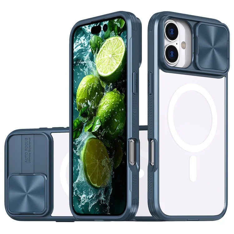 For iPhone 16 Plus Clear Phone Case Compatible with MagSafe PC Cover with Camera Lens Slider