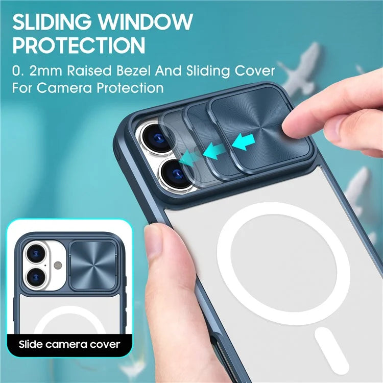 For iPhone 16 Plus Clear Phone Case Compatible with MagSafe PC Cover with Camera Lens Slider