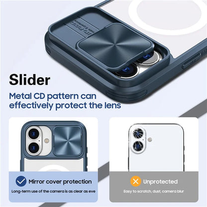 For iPhone 16 Plus Clear Phone Case Compatible with MagSafe PC Cover with Camera Lens Slider