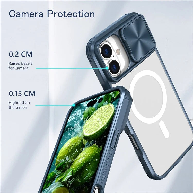 For iPhone 16 Plus Clear Phone Case Compatible with MagSafe PC Cover with Camera Lens Slider