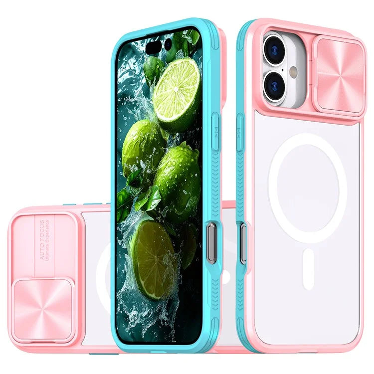 For iPhone 16 Plus Clear Phone Case Compatible with MagSafe PC Cover with Camera Lens Slider