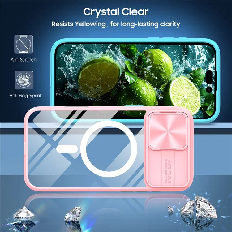 For iPhone 16 Plus Clear Phone Case Compatible with MagSafe PC Cover with Camera Lens Slider