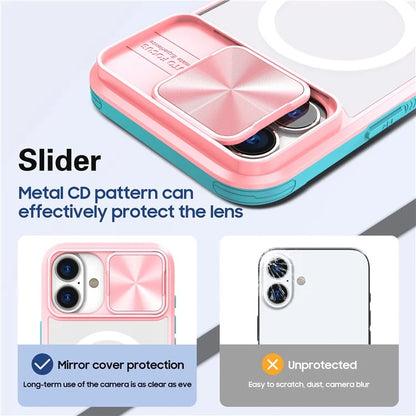 For iPhone 16 Plus Clear Phone Case Compatible with MagSafe PC Cover with Camera Lens Slider