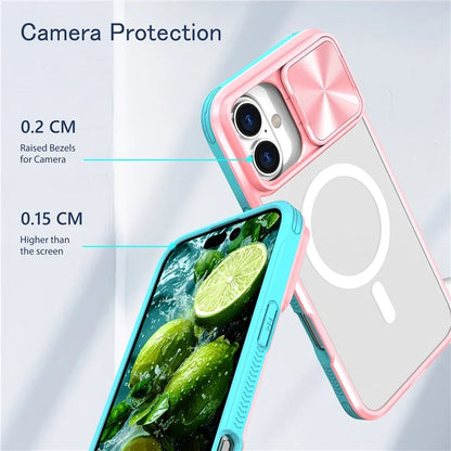 For iPhone 16 Plus Clear Phone Case Compatible with MagSafe PC Cover with Camera Lens Slider