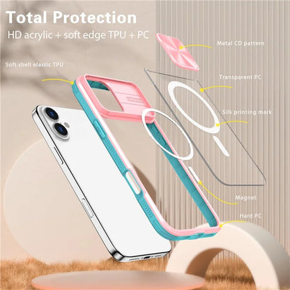 For iPhone 16 Plus Clear Phone Case Compatible with MagSafe PC Cover with Camera Lens Slider