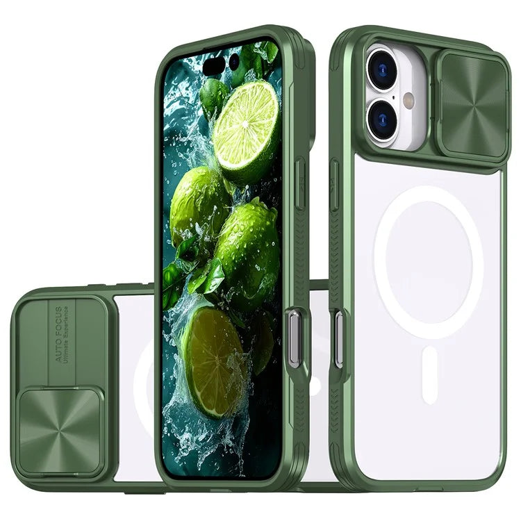 For iPhone 16 Plus Clear Phone Case Compatible with MagSafe PC Cover with Camera Lens Slider