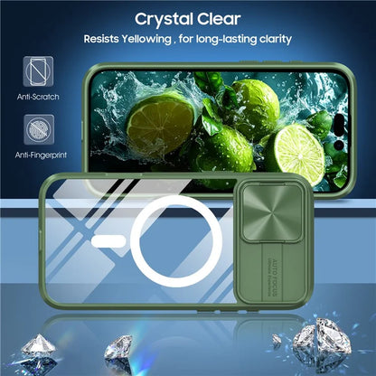 For iPhone 16 Plus Clear Phone Case Compatible with MagSafe PC Cover with Camera Lens Slider