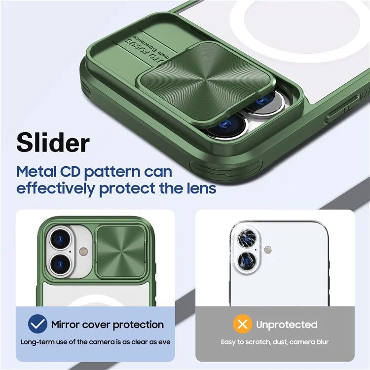 For iPhone 16 Plus Clear Phone Case Compatible with MagSafe PC Cover with Camera Lens Slider