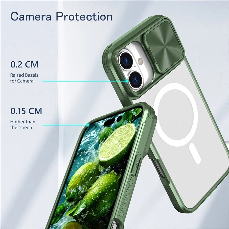 For iPhone 16 Plus Clear Phone Case Compatible with MagSafe PC Cover with Camera Lens Slider
