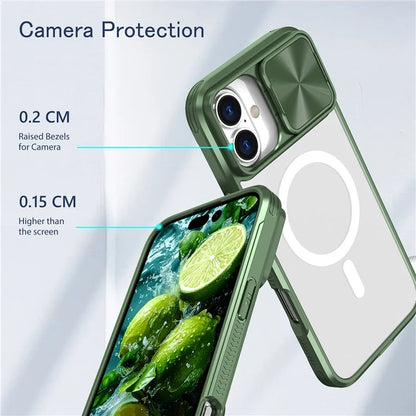 For iPhone 16 Plus Clear Phone Case Compatible with MagSafe PC Cover with Camera Lens Slider
