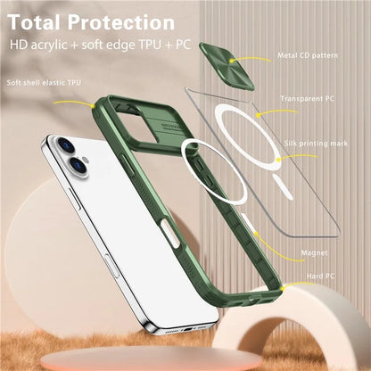 For iPhone 16 Plus Clear Phone Case Compatible with MagSafe PC Cover with Camera Lens Slider