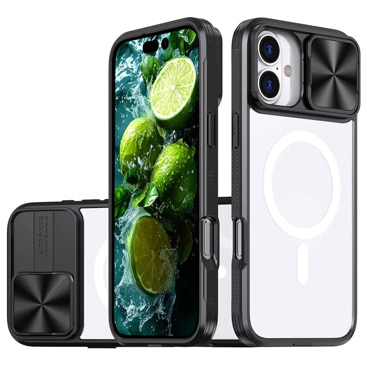 For iPhone 16 Plus Clear Phone Case Compatible with MagSafe PC Cover with Camera Lens Slider