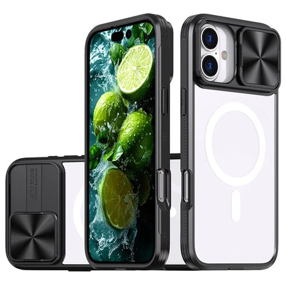 For iPhone 16 Plus Clear Phone Case Compatible with MagSafe PC Cover with Camera Lens Slider