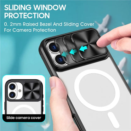 For iPhone 16 Plus Clear Phone Case Compatible with MagSafe PC Cover with Camera Lens Slider