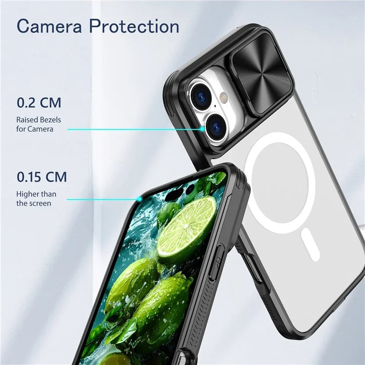 For iPhone 16 Plus Clear Phone Case Compatible with MagSafe PC Cover with Camera Lens Slider