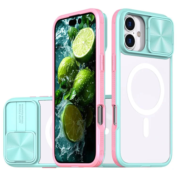 For iPhone 16 Plus Clear Phone Case Compatible with MagSafe PC Cover with Camera Lens Slider