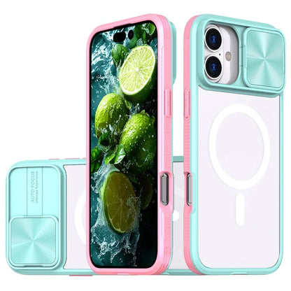 For iPhone 16 Plus Clear Phone Case Compatible with MagSafe PC Cover with Camera Lens Slider