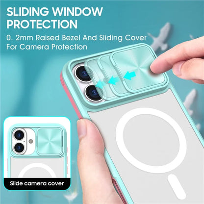 For iPhone 16 Plus Clear Phone Case Compatible with MagSafe PC Cover with Camera Lens Slider