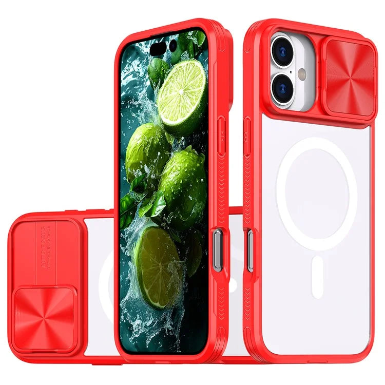 For iPhone 16 Plus Clear Phone Case Compatible with MagSafe PC Cover with Camera Lens Slider