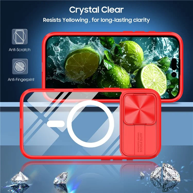 For iPhone 16 Plus Clear Phone Case Compatible with MagSafe PC Cover with Camera Lens Slider