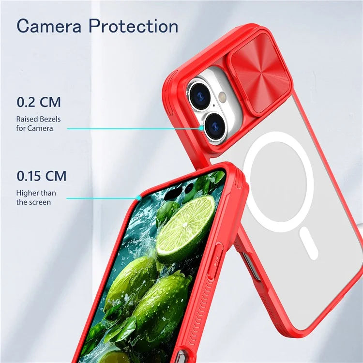 For iPhone 16 Plus Clear Phone Case Compatible with MagSafe PC Cover with Camera Lens Slider