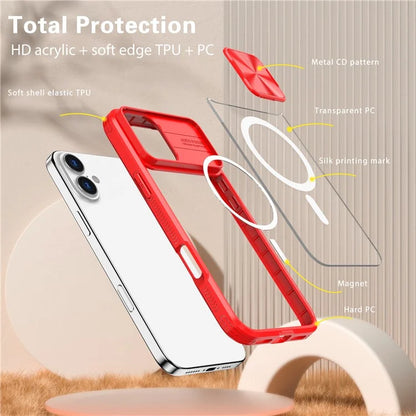 For iPhone 16 Plus Clear Phone Case Compatible with MagSafe PC Cover with Camera Lens Slider