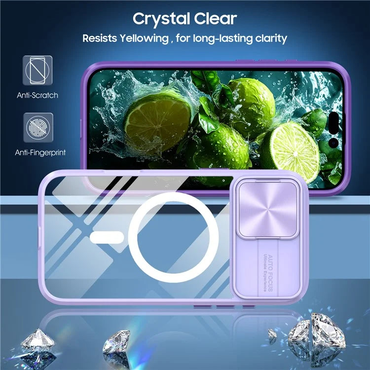 For iPhone 16 Plus Clear Phone Case Compatible with MagSafe PC Cover with Camera Lens Slider