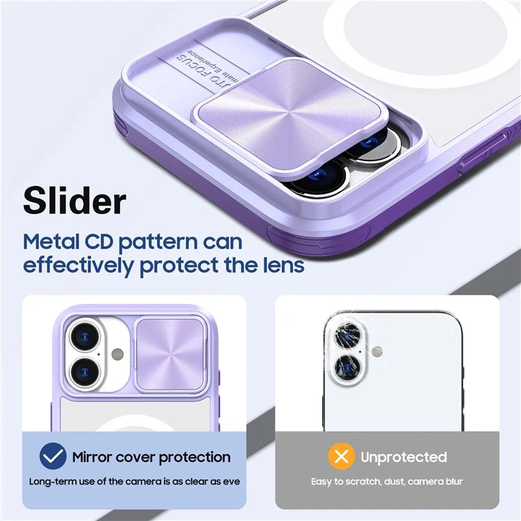 For iPhone 16 Plus Clear Phone Case Compatible with MagSafe PC Cover with Camera Lens Slider