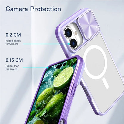 For iPhone 16 Plus Clear Phone Case Compatible with MagSafe PC Cover with Camera Lens Slider