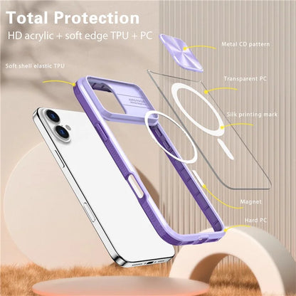 For iPhone 16 Plus Clear Phone Case Compatible with MagSafe PC Cover with Camera Lens Slider