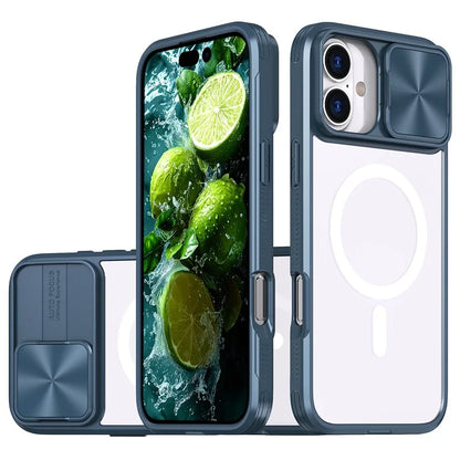 For iPhone 16 Clear Phone Case Compatible with MagSafe PC Cover with Camera Lens Slider