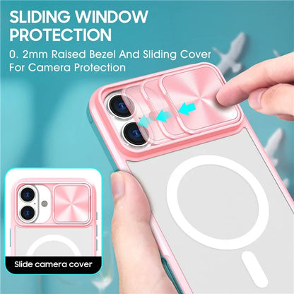 For iPhone 16 Clear Phone Case Compatible with MagSafe PC Cover with Camera Lens Slider