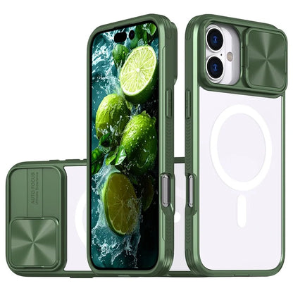 For iPhone 16 Clear Phone Case Compatible with MagSafe PC Cover with Camera Lens Slider