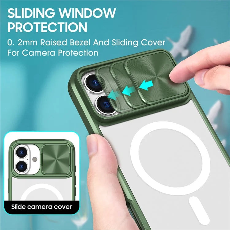 For iPhone 16 Clear Phone Case Compatible with MagSafe PC Cover with Camera Lens Slider