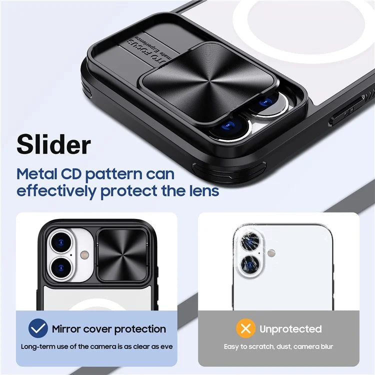 For iPhone 16 Clear Phone Case Compatible with MagSafe PC Cover with Camera Lens Slider