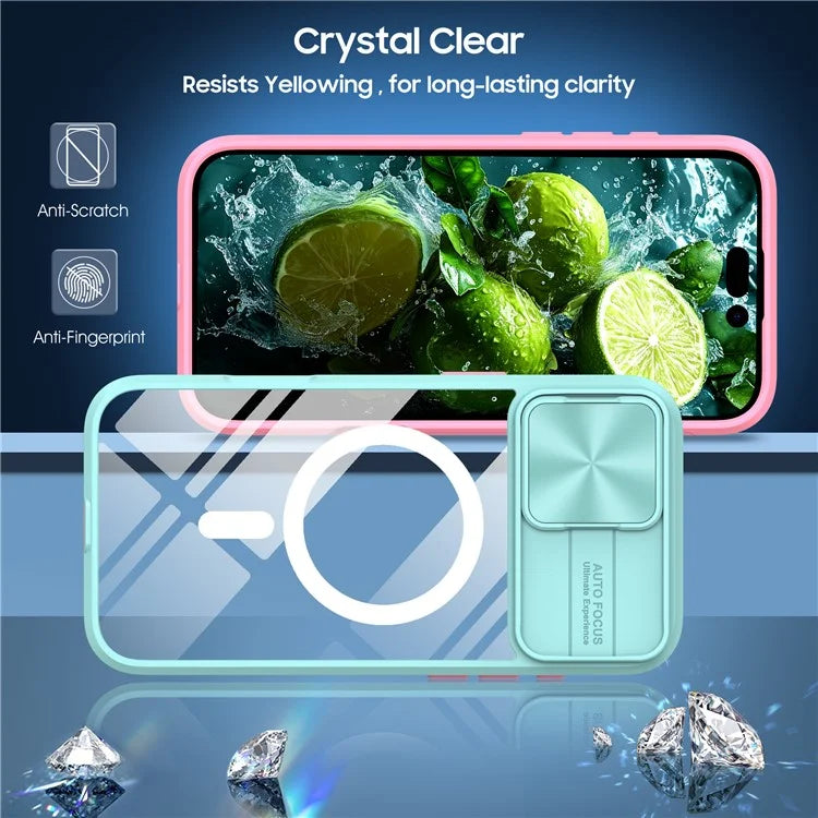For iPhone 16 Clear Phone Case Compatible with MagSafe PC Cover with Camera Lens Slider