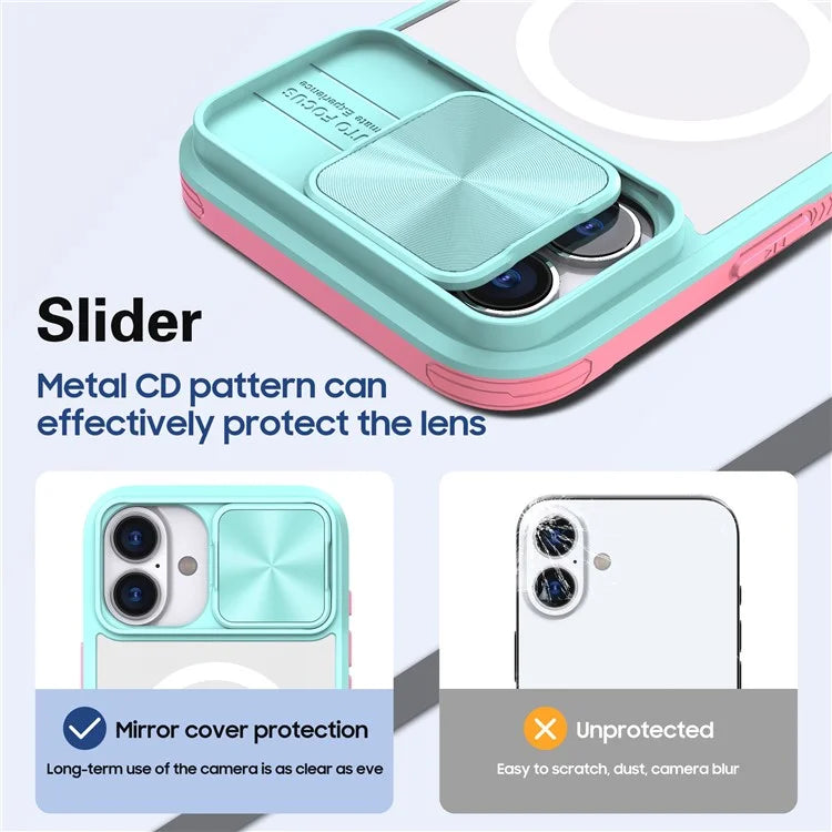For iPhone 16 Clear Phone Case Compatible with MagSafe PC Cover with Camera Lens Slider