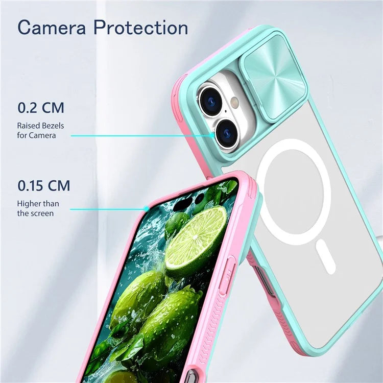 For iPhone 16 Clear Phone Case Compatible with MagSafe PC Cover with Camera Lens Slider